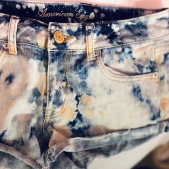 Y2k Vintage American Eagle Low-rise Acid Wash Denim Tie Dye Blue/White Women’s 6 - Picture 6 of 9